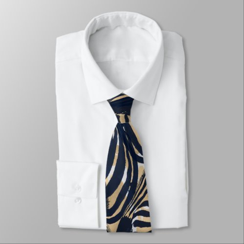 Modern Gold Blue Zebras Print Pattern Neck Tie