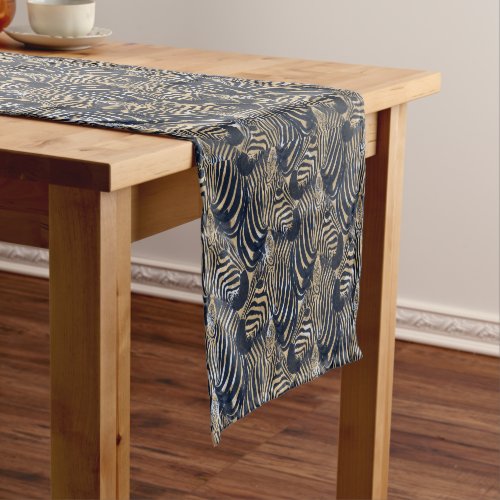 Modern Gold Blue Zebras Print Pattern Short Table Runner