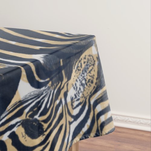 Modern Gold Blue Zebras Print Pattern Tablecloth