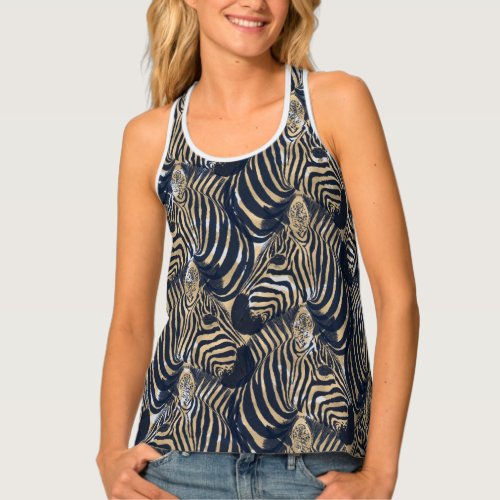 Modern Gold Blue Zebras Print Pattern Tank Top