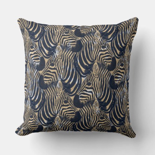 Modern Gold Blue Zebras Print Pattern Throw Pillow