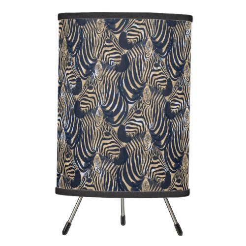Modern Gold Blue Zebras Print Pattern Tripod Lamp