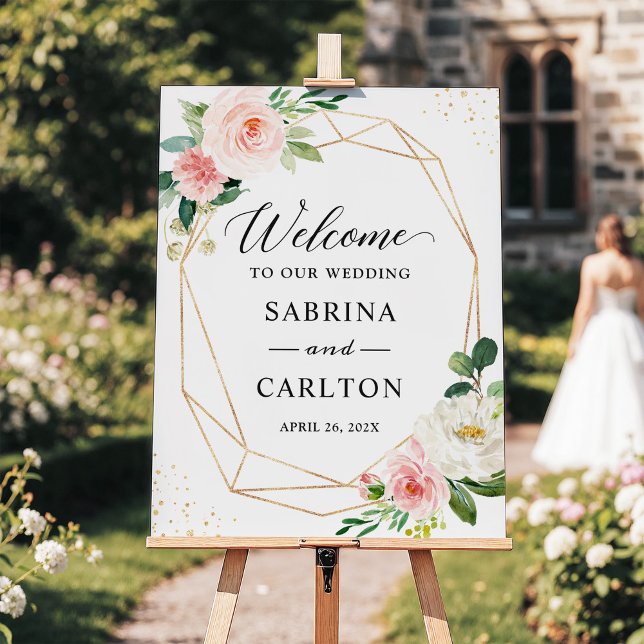 Modern Gold Blush Floral Wedding Sign Foam Board (Creator Uploaded)