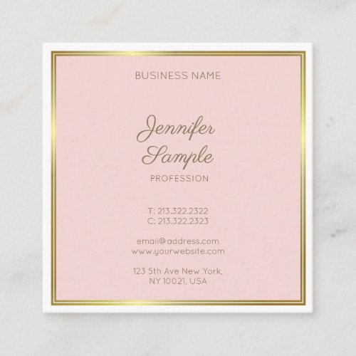 Modern Gold Blush Pink Calligraphy Script Luxury Square Business Card
