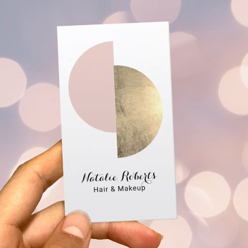 Modern Gold Blush Pink Circle Makeup Artist  Hair Business Card