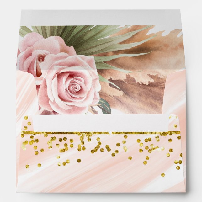 Modern Gold Boho Blush Desert Roses Pampas Grass Envelope (Back (Bottom))