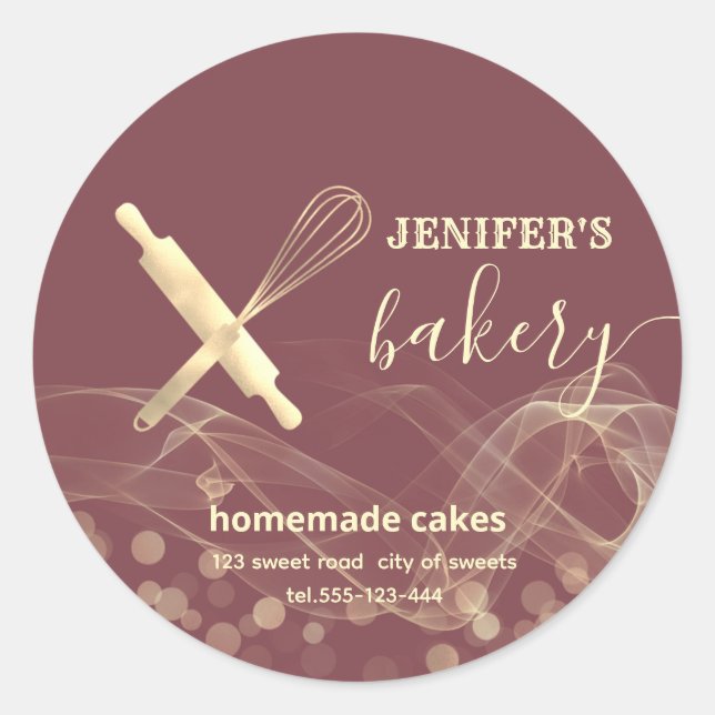 Modern gold bokeh baked goods bakery classic round sticker (Front)