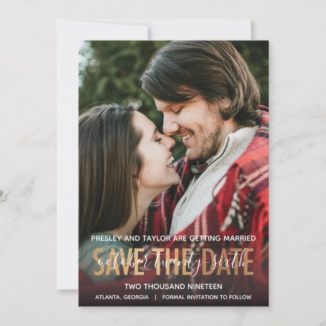 Modern GOLD Bold Lettering | Photo Save the Date (Front)