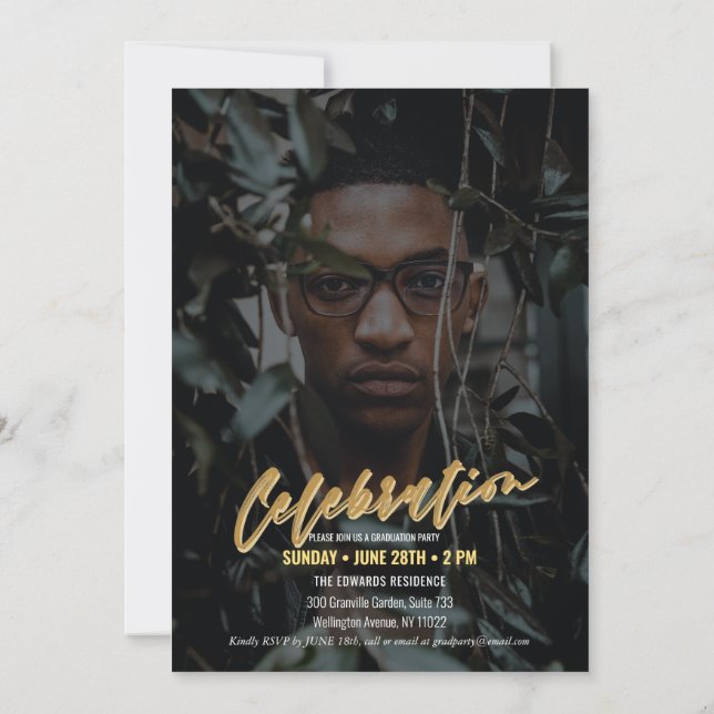 Modern Gold Bold Typography Minimal Grad Party Invitation (Back)