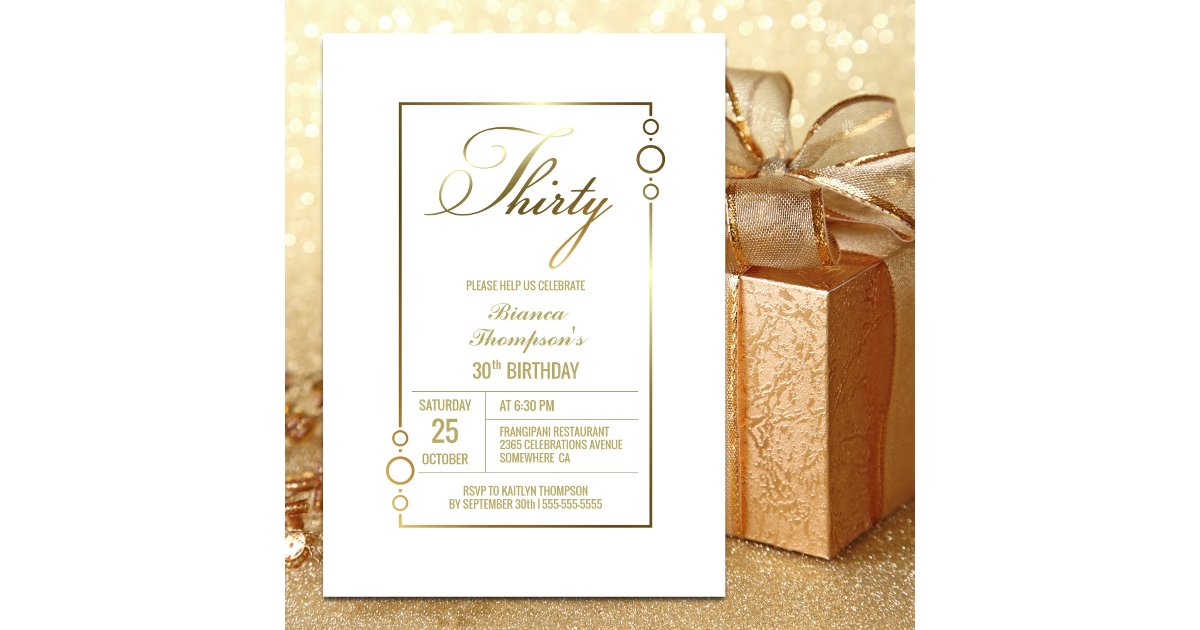 Modern Gold Border 30th Birthday Party Invitation | Zazzle