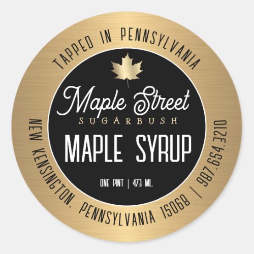Modern Gold Border and Leaf Maple Syrup Label     