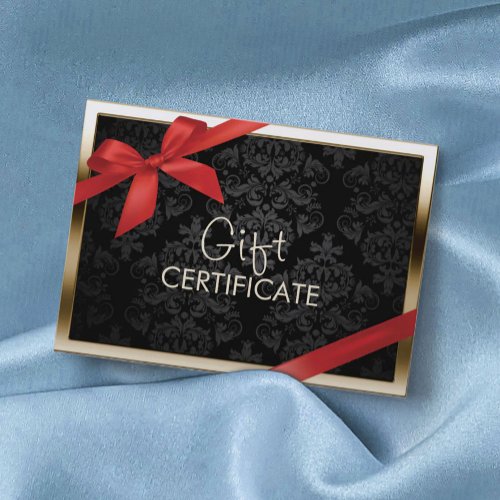 Modern Gold Border Black Damask Gift Certificate Business Card Templates