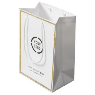 Modern gold border custom logo promotional branded medium gift bag