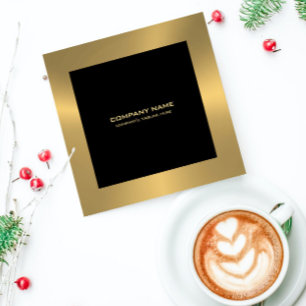 Modern Gold Border on Black Square Business Card