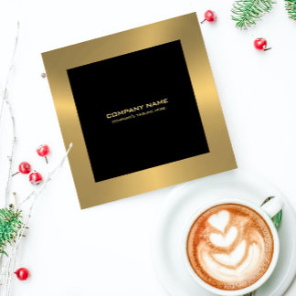 Modern Gold Border on Black Square Business Card