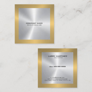 Modern Gold border on silver Square Business Card