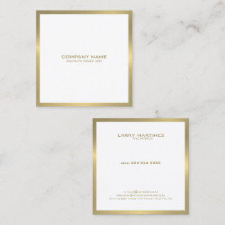 Modern gold border on white square square business card