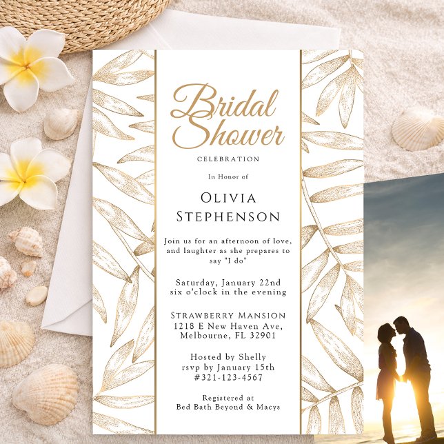 Modern Gold Botanical Bridal Shower Celebration  Invitation (Bridal Shower Invitation)