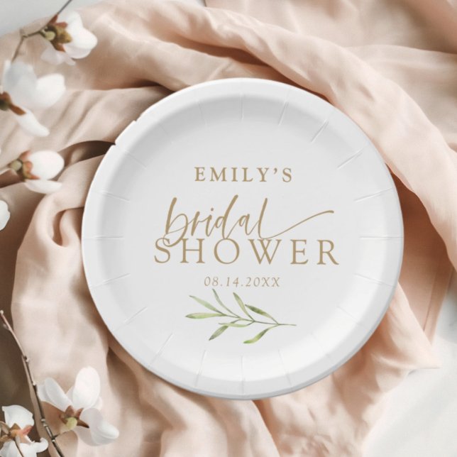 Modern Gold & Botanical Bridal Shower Paper Plates (Creator Uploaded)