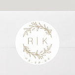 Modern Gold Botanical Initials Wedding Monogram Classic Round Sticker<br><div class="desc">Custom-designed wedding monogram stickers featuring elegant hand drawn style brown gold botanical wreath with couple's initials and wedding date. Perfect for wedding save the dates,  envelops,  wedding favor packagings and more.</div>