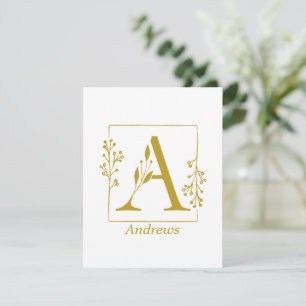 Modern Gold Botanical Letter A  Personalized  Note Card