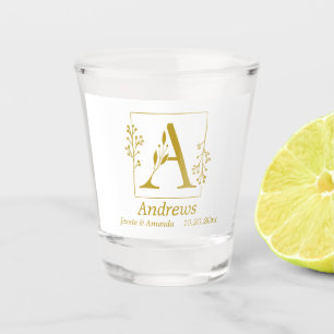 Modern Gold Botanical Letter A Personalized Shot Glass