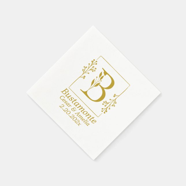 Modern Gold Botanical Letter B  Paper Napkins (Corner)