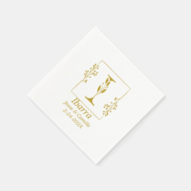 Modern Gold Botanical Letter I Paper Napkins (Corner)
