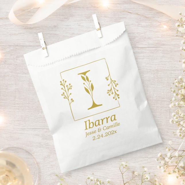 Modern Gold Botanical Letter I  Personalized  Favor Bag (Clipped)