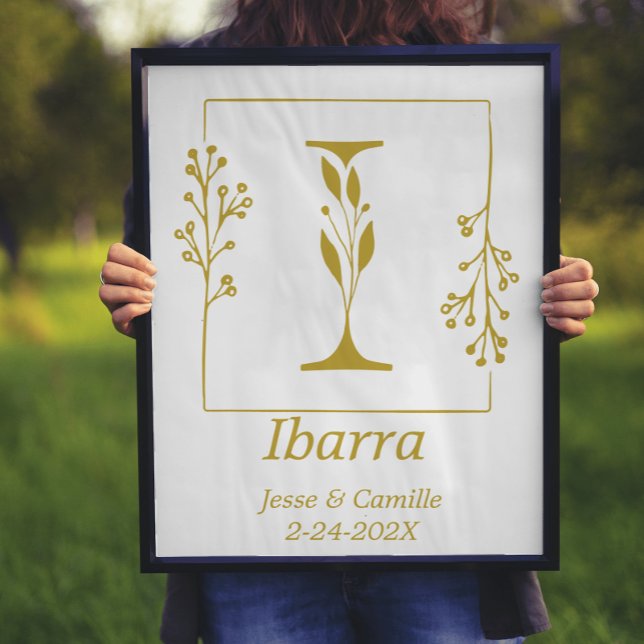 Modern Gold Botanical Letter I  Personalized Poster (Creator Uploaded)
