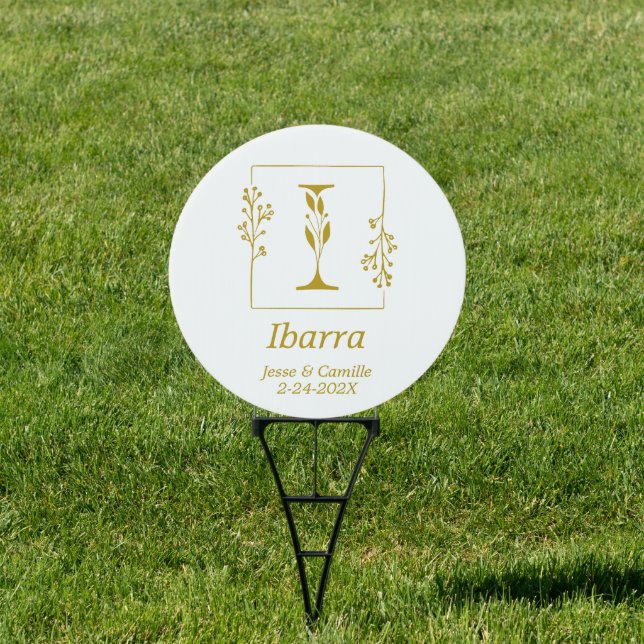 Modern Gold Botanical Letter I  Wedding Sign (Insitu)