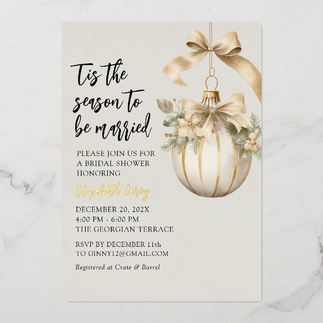 Modern Gold Bridal Shower | Christmas Ornaments Foil Invitation (Front)