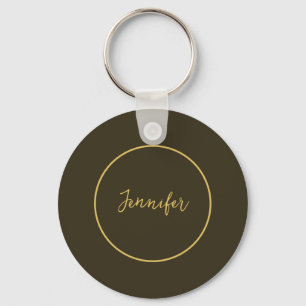 Modern Gold & Brown Color Calligraphy Plain Unique Keychain
