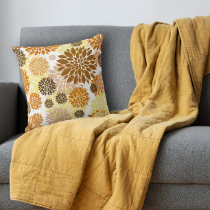 Modern Gold Brown Flower Pattern Throw Pillow