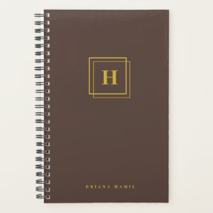 Modern Gold Brown Monogram Name Organizer Planner