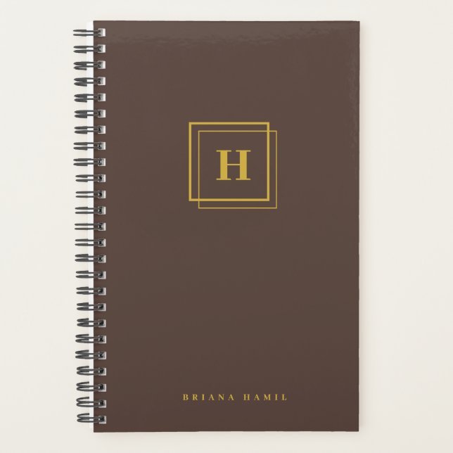 Modern Gold Brown Monogram Name Organizer Planner (Front)