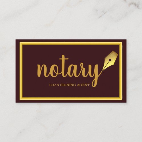 Modern Gold  Brown Notary Loan Signing Agent  Business Card