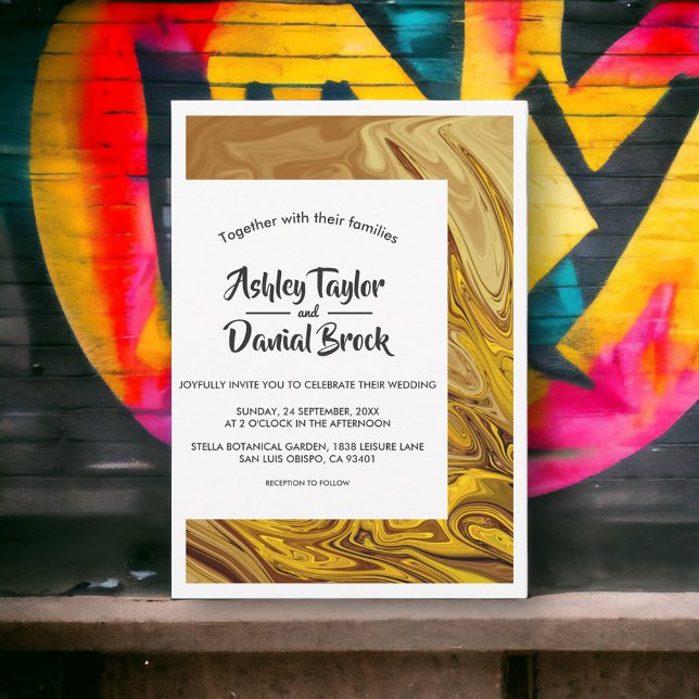 Modern Gold Brown Terracotta Abstract Art Wedding Invitation (Creator Uploaded)