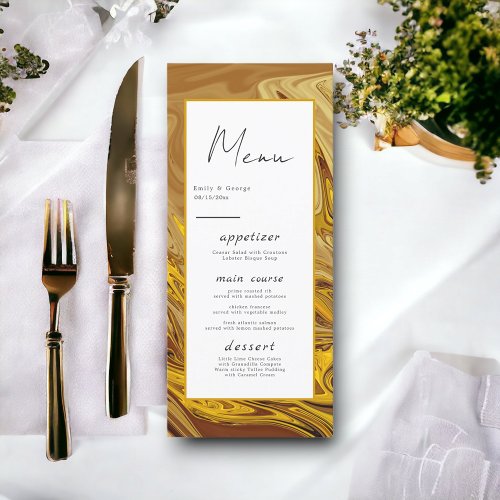 Modern Gold Brown Terracotta Abstract Art Wedding Menu