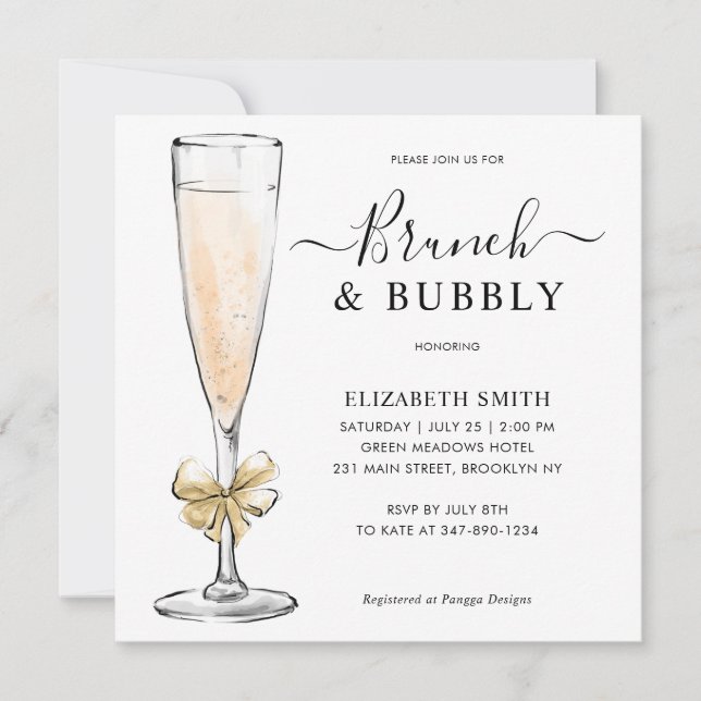Modern Gold Brunch and Bubbly Glass Bridal Shower Invitation (Front)