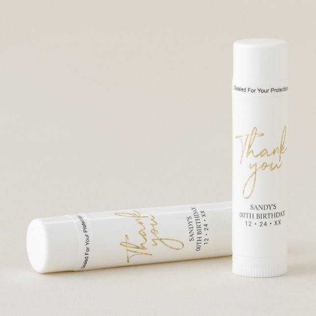 Modern Gold Brush Lettering Party Favor Thank you Lip Balm (Front)