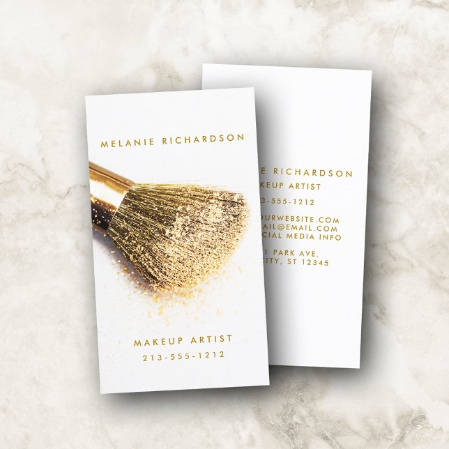 Modern Gold Brush Makeup Artist Business Card (Customize to change text size, color or text style.)