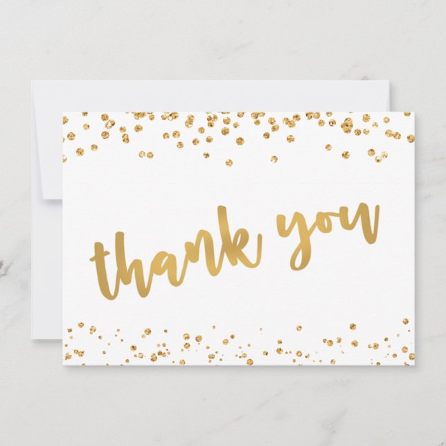 Modern Gold Brush Script Confetti THANK YOU (Front)