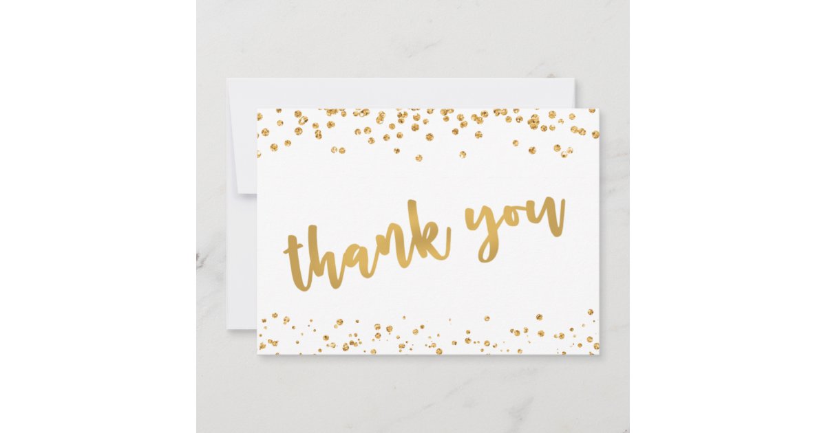 Modern Gold Brush Script Confetti THANK YOU Card | Zazzle