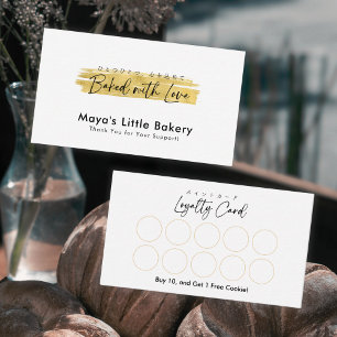 Modern Gold Brush Stroke Bakery Loyalty Business Card