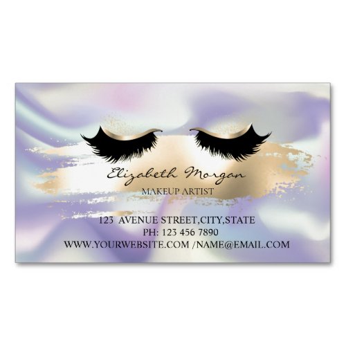 Modern Gold Brush StrokeHolographic Faux Lashes Business Card Magnet