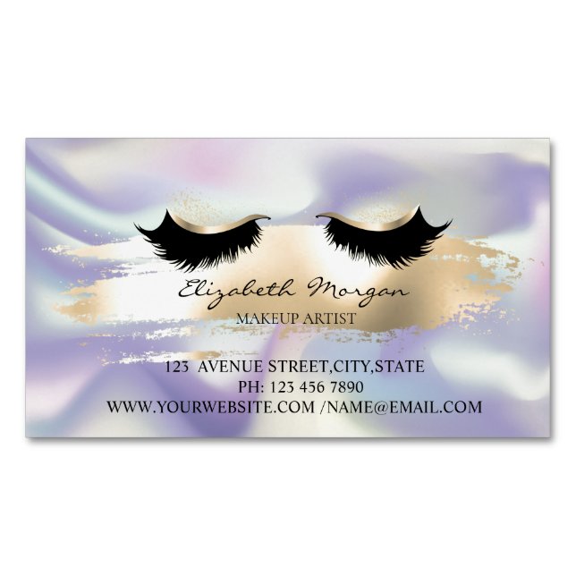 Modern Gold Brush Stroke,Holographic Faux Lashes Business Card Magnet (Front)