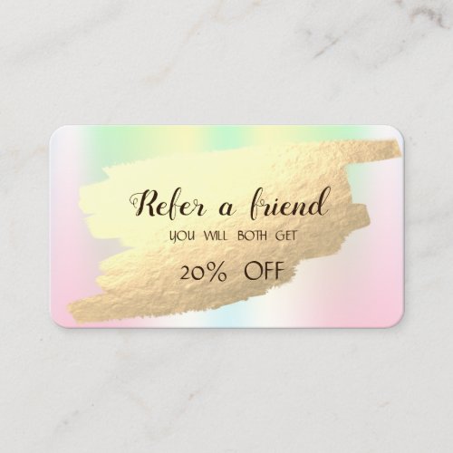 Modern Gold Brush Stroke Holographic Referral Card