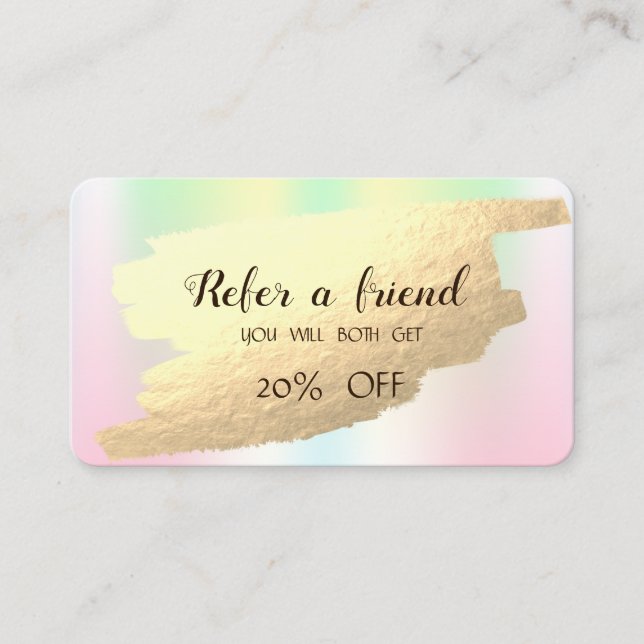 Modern Gold Brush Stroke Holographic Referral Card (Front)