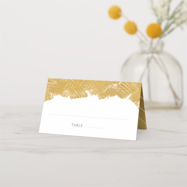 Modern Gold Brush Stroke Place Cards (Front)